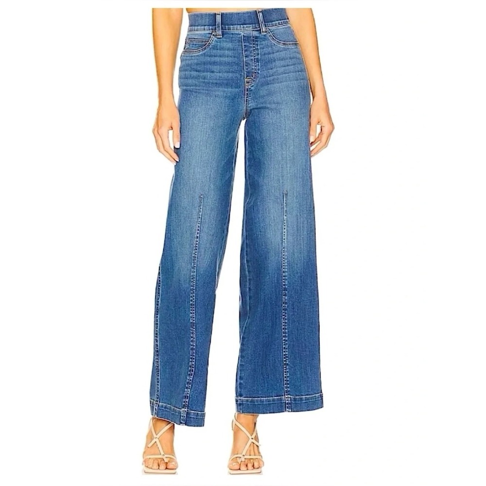 Spanx Blue Seamed Front Wide Leg Jeans